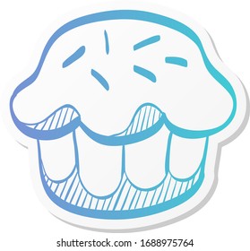 Cake icon in sticker color style. Food sweet delicious glazed chocolate dessert