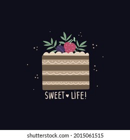 Cake icon sweet life. Vector happy card