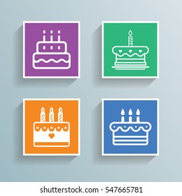 Cake Icon Symbol Set. Different versions in outline style design