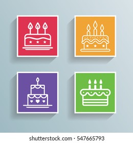 Cake Icon Symbol Set. Different versions in outline style design