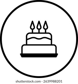Cake icon symbol with three candles for celebratory design or party theme