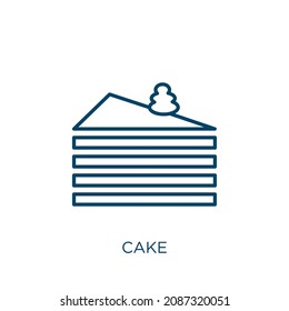 cake icon. Thin linear cake outline icon isolated on white background. Line vector cake sign, symbol for web and mobile