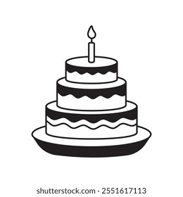 Cake icon, vector design. Christmas cake line icon, sign and symbol with candle. Silhouette of birth day cake icon, vector. Bakery linear icons and vector. Vector illustration.