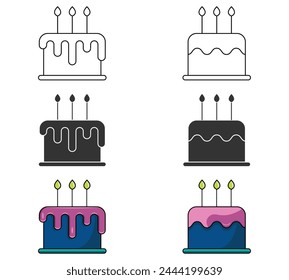 Cake icon vector design template. birthday cake icon We, Ui. Filled And Linear Vector Illustration Concept.