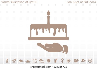 Cake icon vector illustration eps10. Isolated badge for website or app - stock infographics