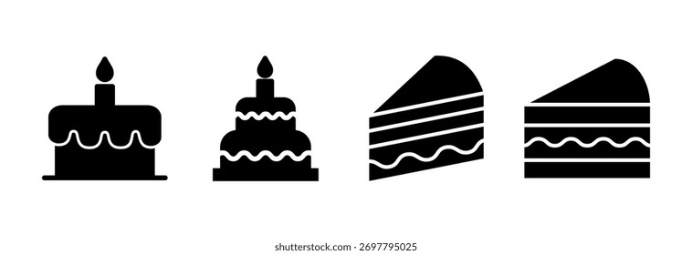 Icono de pastel Ilustración vectorial. Señal de la torta y símbolo. Icono de pastel de cumpleaños