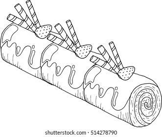 Cake icon. Vector illustration of strawberry cake, chocolate roll, berry cake.