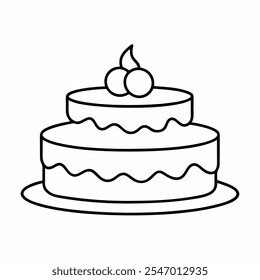 Símbolo de la Ilustración vectorial del icono de la torta en línea negra con el fondo blanco
