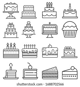 
conjunto vectorial de icono de pastel. colección de signos de ilustración de postre. delicioso símbolo. logo de pastelería.