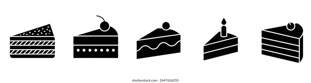 Cake icon vector set. dessert illustration sign collection. sweet symbol. Birthday logo. Bakery web icons.