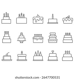 Cake icon vector set. dessert illustration sign collection. sweet symbol. Birthday logo. Bakery web icons.
