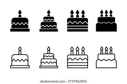 Icono de pastel Vector. Señal de la torta y símbolo. Icono de pastel de cumpleaños