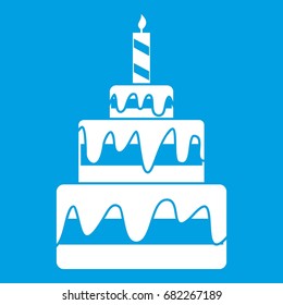 Cake icon white isolated on blue background vector illustration