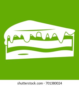 Cake icon white isolated on green background. Vector illustration