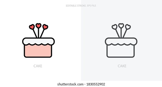 Cake icon for your website, logo, app, UI, product print. Cake concept flat Silhouette vector illustration icon. Editable stroke icons set 