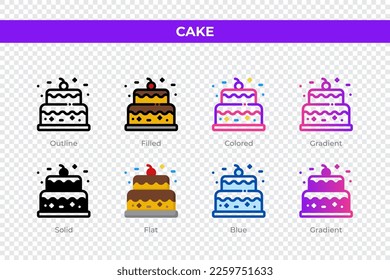 Iconos de pasteles con un estilo diferente. Fijación de iconos de pastel. Símbolo de vacaciones. Conjunto de iconos de estilo diferente. Ilustración del vector