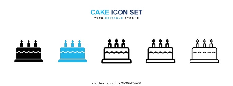 Cake icons graphics set in black and blue colors