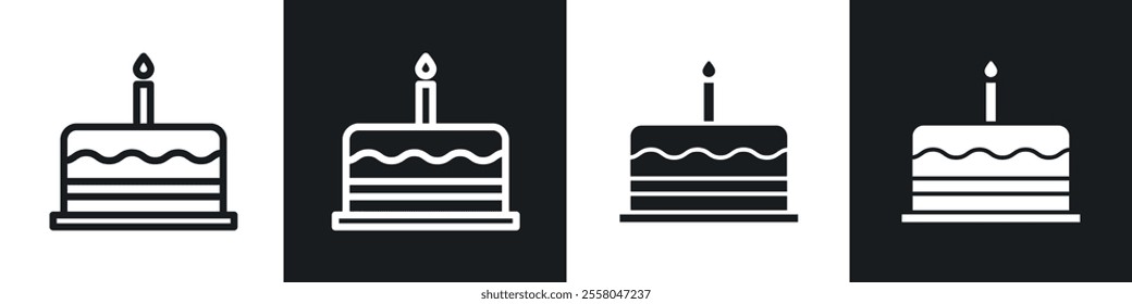 Cake icons pack in black and white filled and outlined versions.