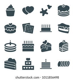 Cake icons. set of 16 editable filled cake icons such as cookies, muffin, heart lock