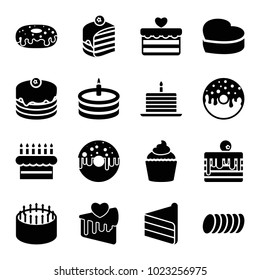 Cake icons. set of 16 editable filled cake icons such as donut, muffin, cookie