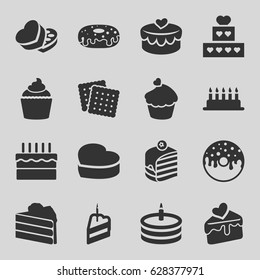 Cake icons set. set of 16 cake filled icons such as cookies, donut, muffin, sweet box