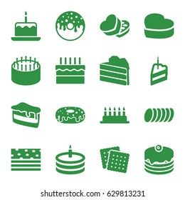 Cake icons set. set of 16 cake filled icons such as cookies, donut, sweet box