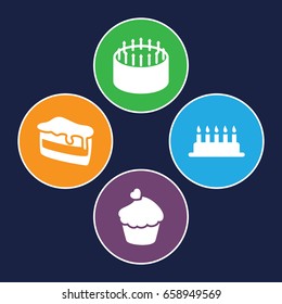 Cake icons set. set of 4 cake filled icons such as