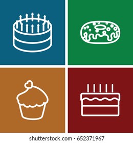 Cake icons set. set of 4 cake outline icons such as donut, muffin