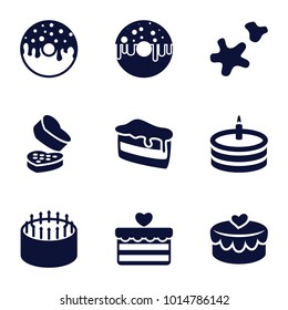 Cake icons. set of 9 editable filled cake icons such as donut, heart lock, cookie