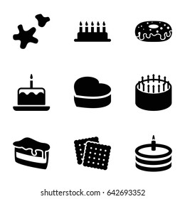 Cake icons set. set of 9 cake filled icons such as cookies, donut