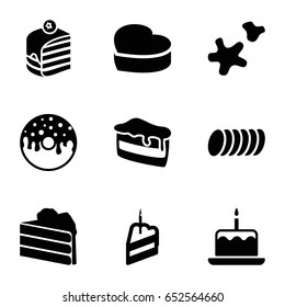 Cake icons set. set of 9 cake filled icons such as donut