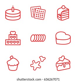 Cake icons set. set of 9 cake outline icons such as cookies, muffin