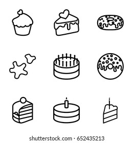 Cake icons set. set of 9 cake outline icons such as donut, muffin