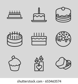 Cake icons set. set of 9 cake outline icons such as donut, muffin, sweet box