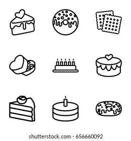 Cake icons set. set of 9 cake outline icons such as cookies, donut, sweet box