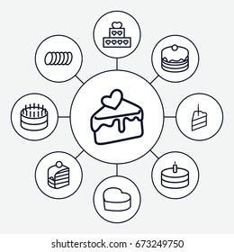 Cake icons set. set of 9 cake outline icons such as