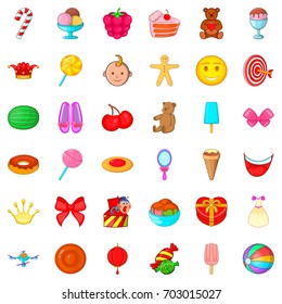 Cake icons set. Cartoon style of 36 cake vector icons for web isolated on white background