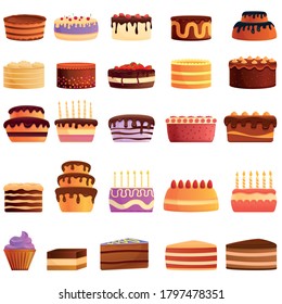 Cake icons set. Cartoon set of cake vector icons for web design