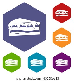 Cake icons set hexagon isolated vector illustration
