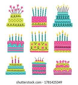 Cake icons set. Isolated on white background. Vector illustration.
