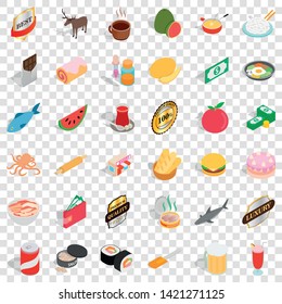 Cake icons set. Isometric style of 36 cake vector icons for web for any design