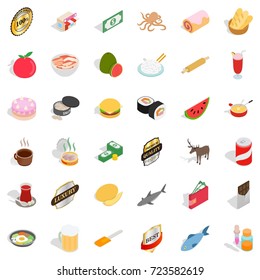 Cake icons set. Isometric style of 36 cake vector icons for web isolated on white background