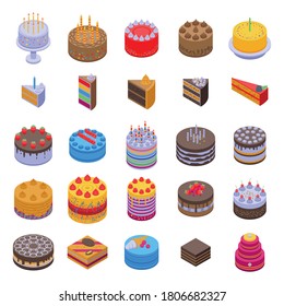 Cake icons set. Isometric set of cake vector icons for web design isolated on white background