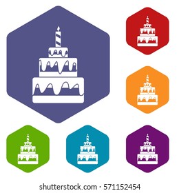 Cake icons set rhombus in different colors isolated on white background