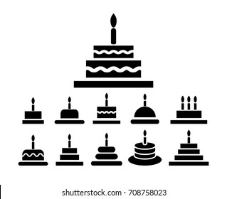 Cake icons set vector, collection birthday cake symbol difference for design