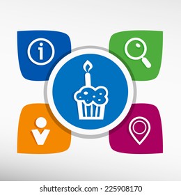 Cake and icons set vector illustration. Modern Flat style 