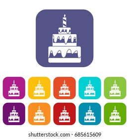 Cake icons set vector illustration in flat style in colors red, blue, green, and other