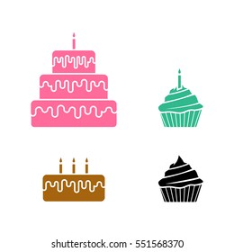 Cake Icons In Silhouette Style, Vector