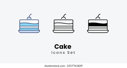 Cake Icons thin line and glyph vector icon stock illustration