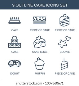 cake icons. Trendy 9 cake icons. Contain icons such as piece of cake, slice, cookie, donut, muffin. icon for web and mobile.